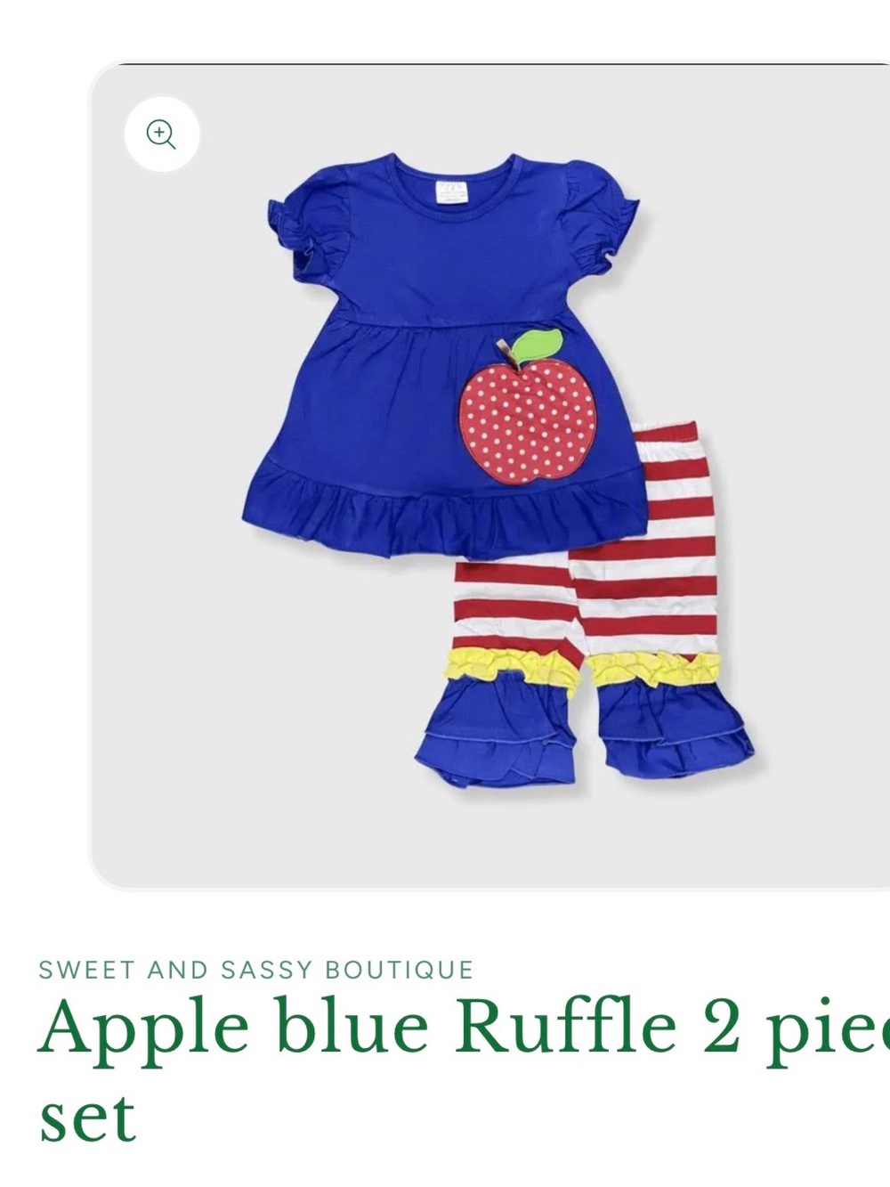 Girls Apple Tunic Dress & Stripe Ruffle Leggings Set 6 / 7 size